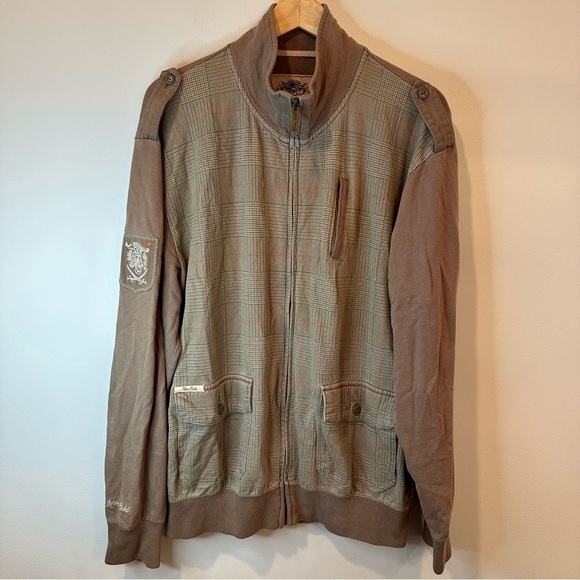 Marc Ecko Cut & Sew Mens Full Zip w/Embroider Logo Patch Plaid Knit Jacket XL - Picture 1 of 11
